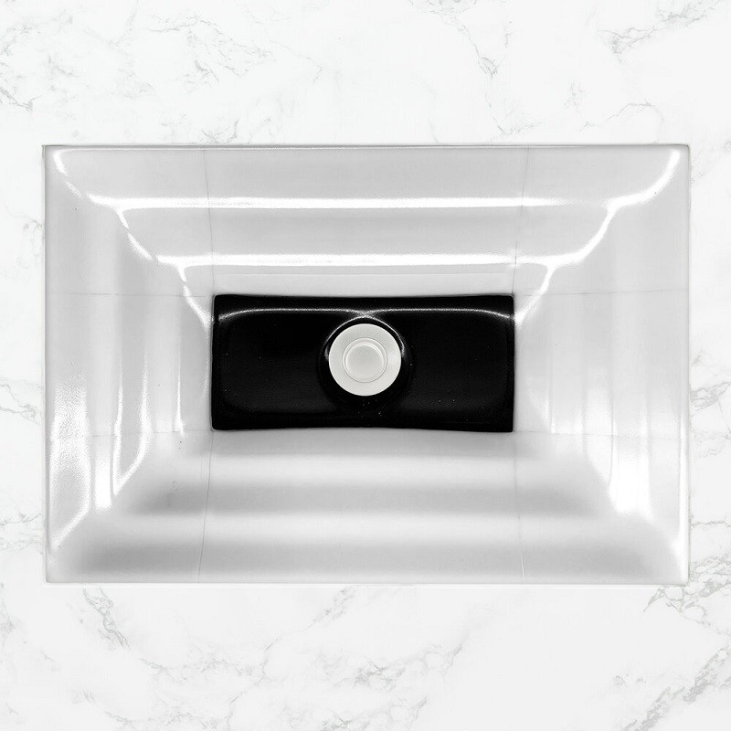 LINKASINK AG08E-01 16.5 INCH GLASS UNDERMOUNT SQUARE WHITE WITH BLACK WINDOW BATHROOM SINK