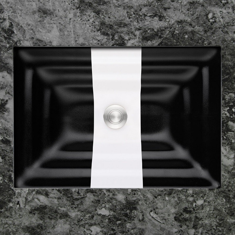 LINKASINK AG13E-01 GLASS BUBBLES 16.5 INCH ARTISAN GLASS UNDERMOUNT SMALL SQUARE BATHROOM SINK IN BLACK WITH WHITE RIBBON