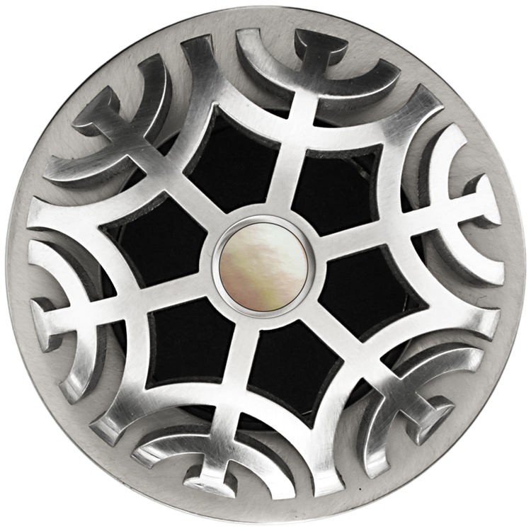 LINKASINK D011 SSB SCR02 MAZE GRID STRAINER-SATIN SMOOTH BRASS COATED AND MOTHER OF PEARL SCREW
