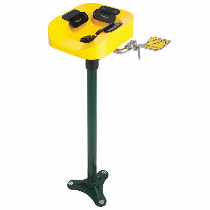 SPEAKMAN SE-1100 OPTIMUS 15 INCH PEDESTAL MOUNT EYE AND FACE WASH SYSTEM WITH PLASTIC BOWL - YELLOW