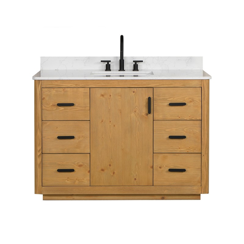 ALTAIR 556048-NW-GW-NM PERLA 47 1/4 INCH SINGLE BATHROOM VANITY IN NATURAL WOOD WITH GRAIN WHITE COMPOSITE STONE COUNTERTOP WITHOUT MIRROR