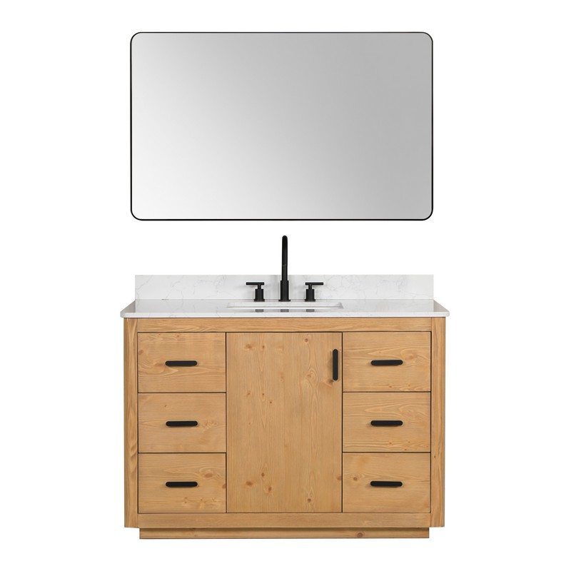 ALTAIR 556048-NW-GW PERLA 47 1/4 INCH SINGLE BATHROOM VANITY IN NATURAL WOOD WITH GRAIN WHITE COMPOSITE STONE COUNTERTOP AND MIRROR