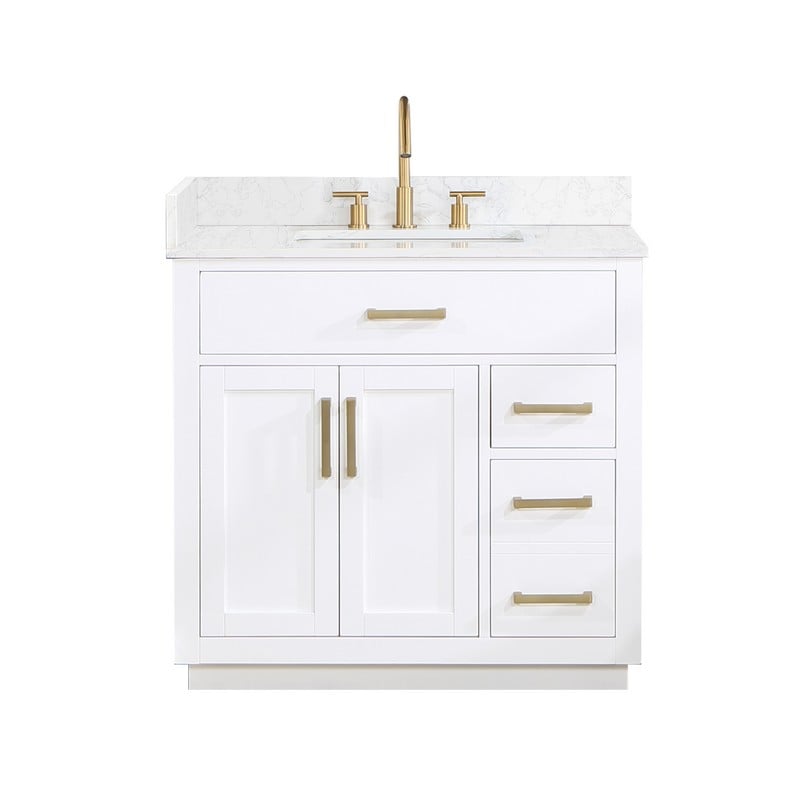 ALTAIR 557036-GW-NM GAVINO 35 1/4 INCH SINGLE BATHROOM VANITY WITH WHITE COMPOSITE STONE COUNTERTOP WITHOUT MIRROR