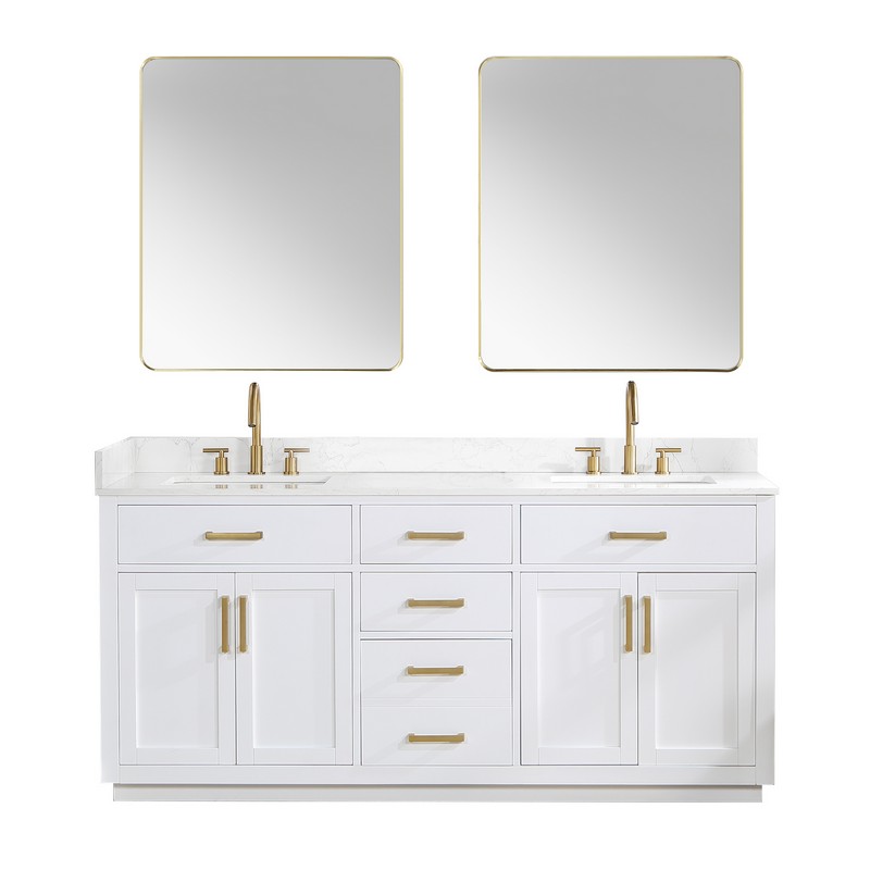 ALTAIR 557072-GW GAVINO 71 1/4 INCH DOUBLE BATHROOM VANITY WITH WHITE COMPOSITE STONE COUNTERTOP AND MIRROR