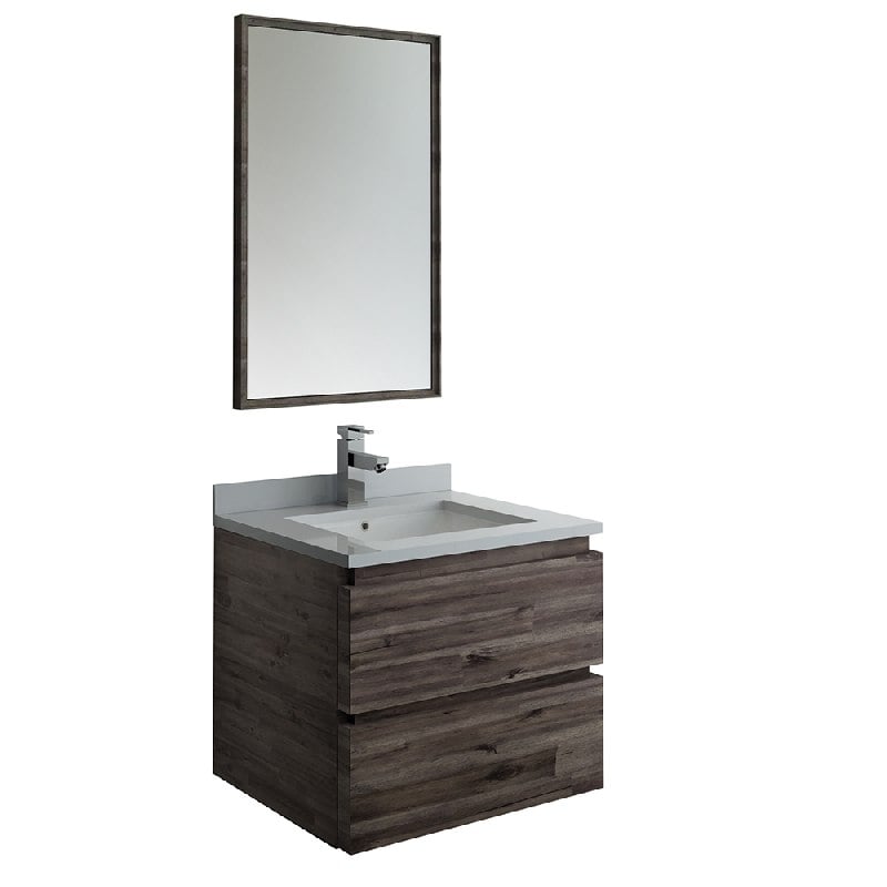 FRESCA FVN3124ACA FORMOSA 24 INCH WALL HUNG MODERN BATHROOM VANITY WITH MIRROR IN ACACIA WOOD FINISH