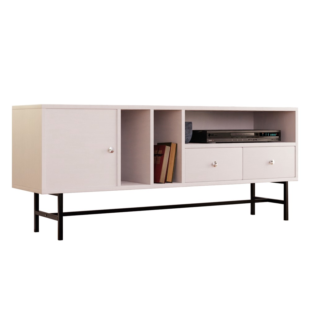 LEISUREMOD RTS60 ROCHESTER 60 INCH MODERN RECTANGULAR TV STAND WITH ENCLOSED STORAGE AND POWDER COATED IRON LEGS