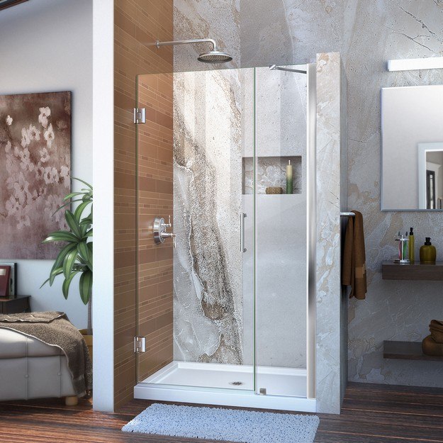 DREAMLINE SHDR-20387210 UNIDOOR 38-39 W X 72 H FRAMELESS HINGED SHOWER DOOR WITH SUPPORT ARM, CLEAR GLASS