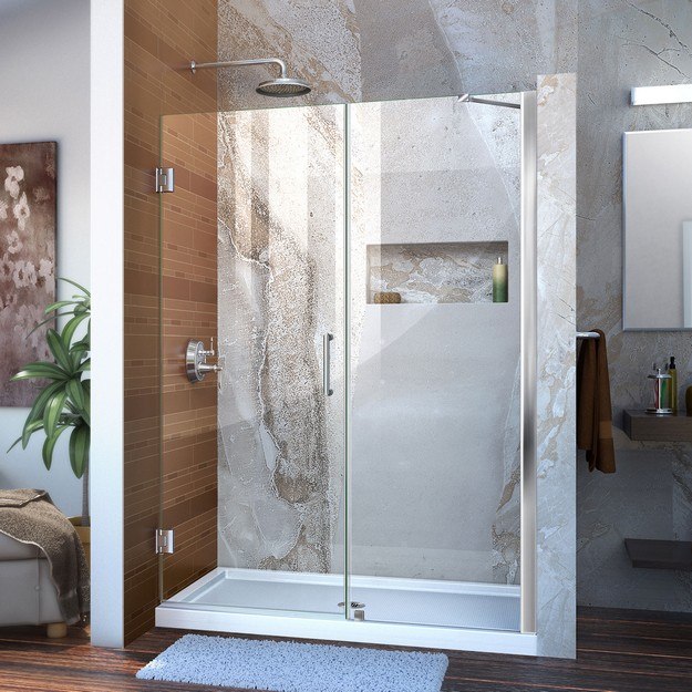 DREAMLINE SHDR-20497210 UNIDOOR 49-50 W X 72 H FRAMELESS HINGED SHOWER DOOR WITH SUPPORT ARM, CLEAR GLASS