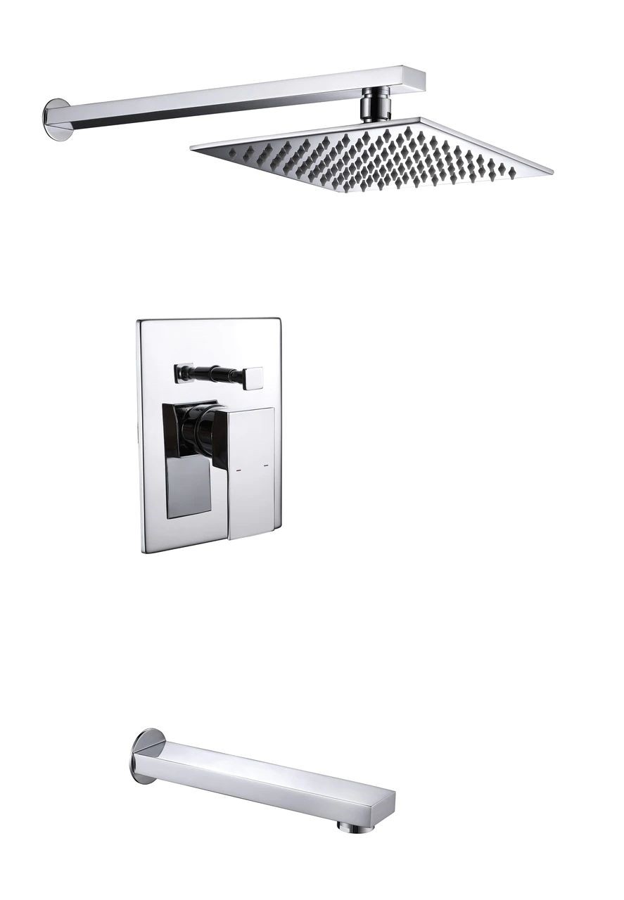 ALMA PREMIUM VANITIES A213702 EMPOLO WALL MOUNT SHOWER SET WITH SQUARE SHOWER AND TUB FILLER