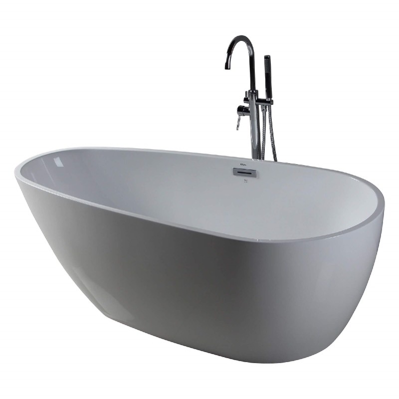 FINE FIXTURES BT255 CAPSULE 55 INCH FREESTANDING ROUNDED AND ELONGATED BATHTUB - WHITE