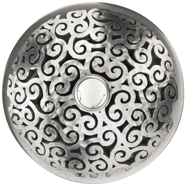 LINKASINK D016 SHB SCR03 SWIRL GRID STRAINER - SATIN HAMMERED BRASS COATED WITH WHITE STONE SCREW