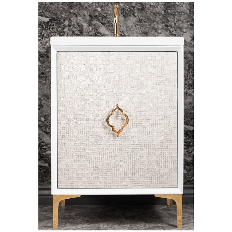 LINKASINK VAN24W-004 24 INCH BATHROOM VANITY WITH MATHER OF PEARL WITH ARABESQUE DECORATION IN WHITE