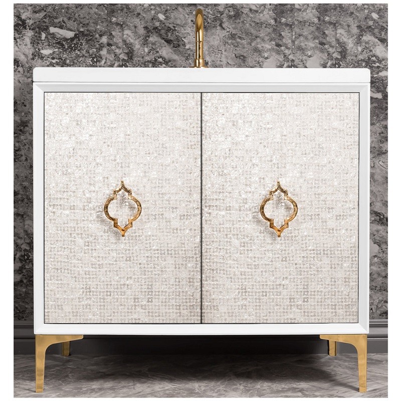 LINKASINK VAN36W-004 36 INCH BATHROOM VANITY WITH MATHER OF PEARL ABD ARABESQUE DECORATION IN WHITE