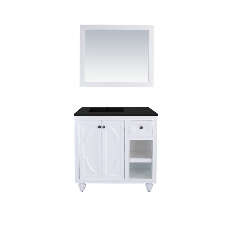 LAVIVA 313613-36W-MB ODYSSEY 36 INCH WHITE CABINET WITH MATTE BLACK STONE SOLID SURFACE COUNTERTOP