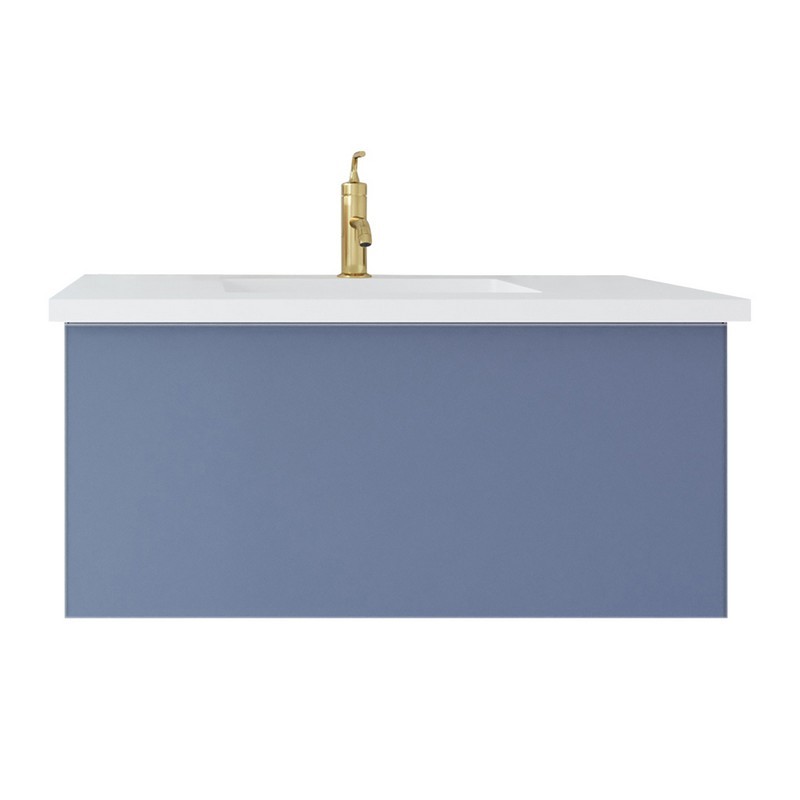 LAVIVA 313VTR-36NB-MW VITRI 36 INCH NAUTICAL BLUE CABINET WITH MATTE WHITE STONE SOLID SURFACE COUNTERTOP