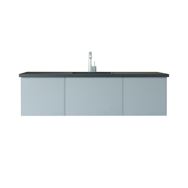 LAVIVA 313VTR-60CFG-MB VITRI 60 INCH FOSSIL GREY SINGLE SINK CABINET WITH MATTE BLACK STONE SOLID SURFACE CENTER SINK COUNTERTOP