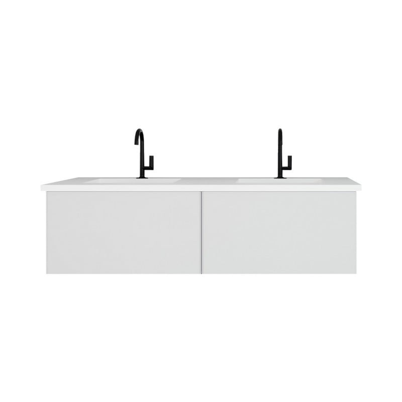 LAVIVA 313VTR-60DCW-MW VITRI 60 INCH CLOUD WHITE DOUBLE SINK CABINET WITH MATTE WHITE STONE SOLID SURFACE DOUBLE SINK COUNTERTOP