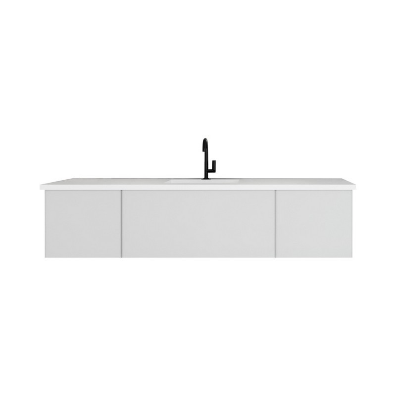 LAVIVA 313VTR-72CCW-MW VITRI 72 INCH CLOUD WHITE SINGLE SINK CABINET WITH MATTE WHITE STONE SOLID SURFACE CENTER SINK COUNTERTOP