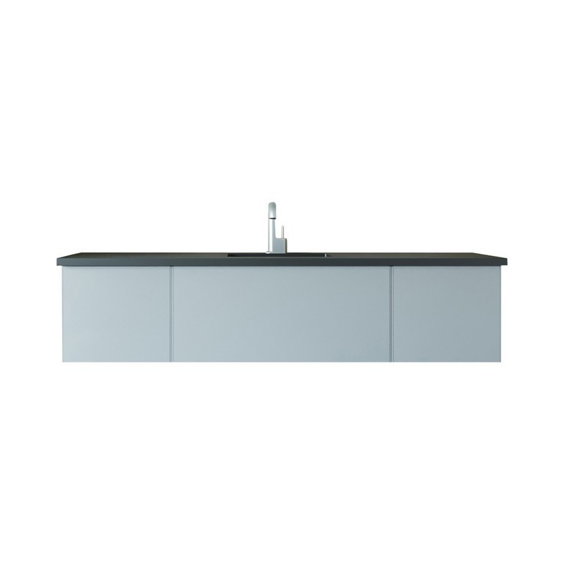 LAVIVA 313VTR-72CFG-MB VITRI 72 INCH FOSSIL GREY SINGLE SINK CABINET WITH MATTE BLACK STONE SOLID SURFACE CENTER SINK COUNTERTOP
