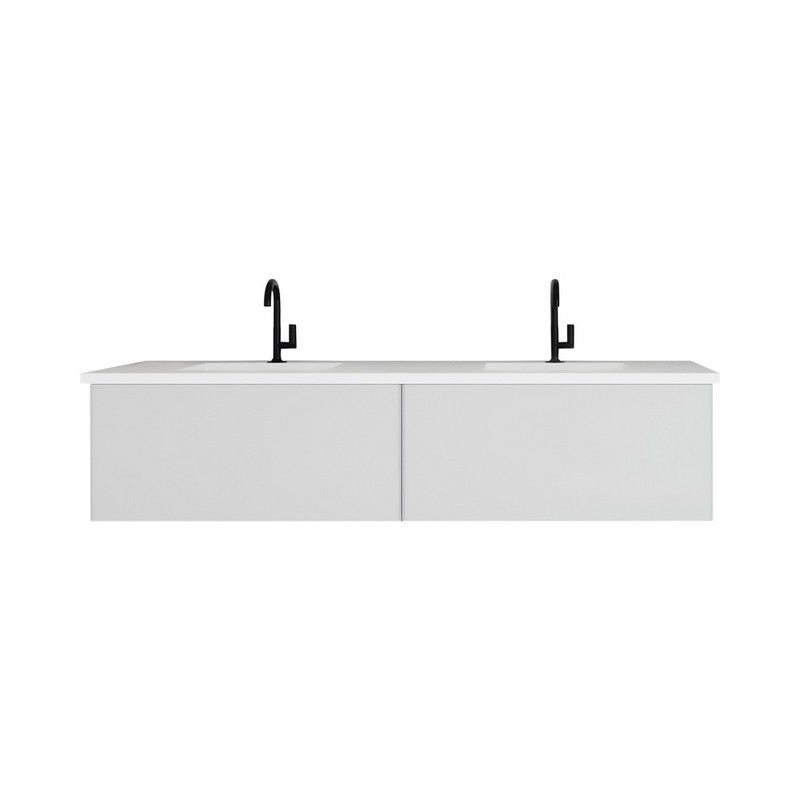 LAVIVA 313VTR-72DCW-MW VITRI 72 INCH CLOUD WHITE DOUBLE SINK CABINET WITH MATTE WHITE STONE SOLID SURFACE DOUBLE SINK COUNTERTOP