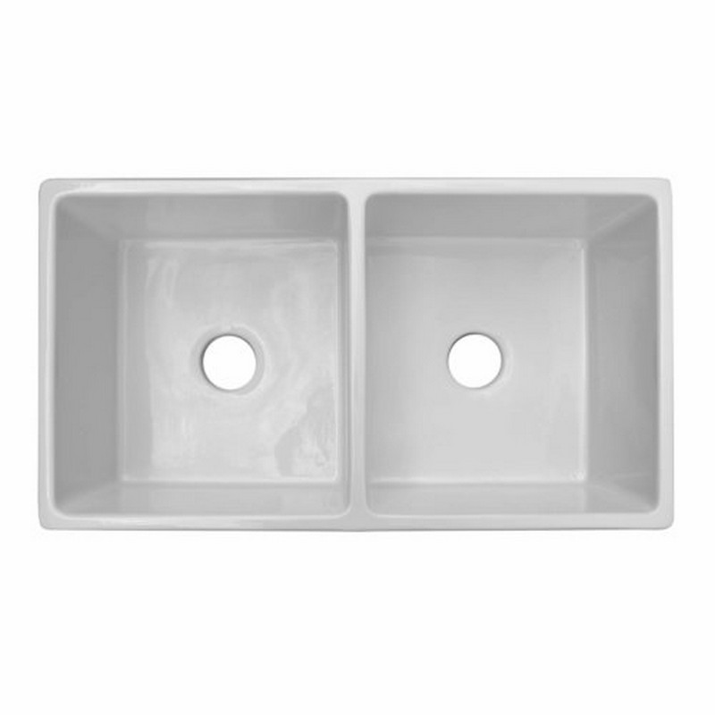 FINE FIXTURES FC3318GI-D 32 3/4 INCH DROP-IN DOUBLE BOWL FIRECLAY KITCHEN SINK - WHITE