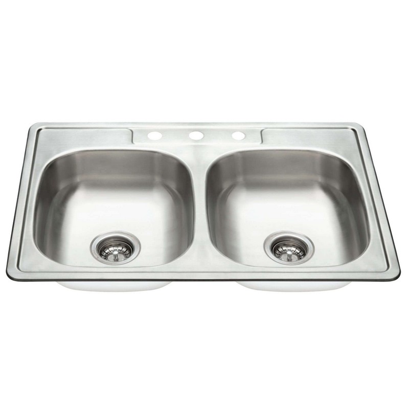 FINE FIXTURES S453 33 INCH DROP-IN DOUBLE BOWL 20 GAUGE STAINLESS STEEL KITCHEN SINK - STAINLESS STEEL