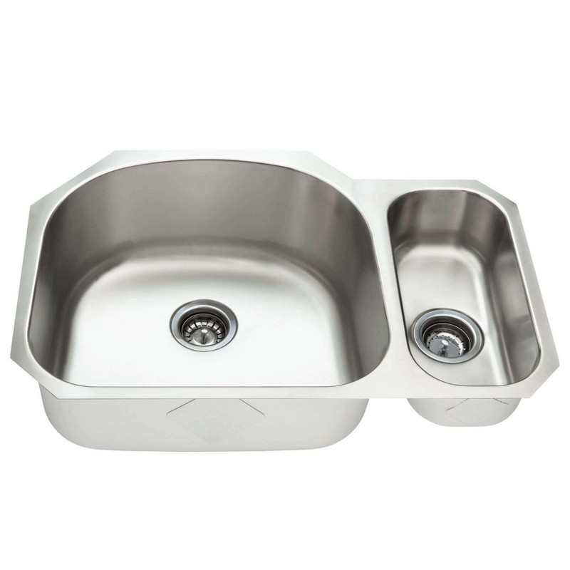 FINE FIXTURES S653L 31 1/2 INCH UNDERMOUNT DOUBLE BOWL 18 GAUGE STAINLESS STEEL KITCHEN SINK - STAINLESS STEEL