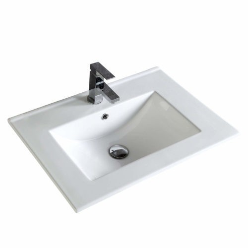 FINE FIXTURES VE2418W4 24 INCH RECTANGULAR VESSEL VANITY SINK WITH 4 INCH HOLE SPREAD - WHITE