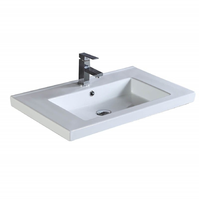 FINE FIXTURES VE3018W-S MIDLAND 30 INCH SINGLE HOLE RECTANGULAR VESSEL VANITY SINK - WHITE