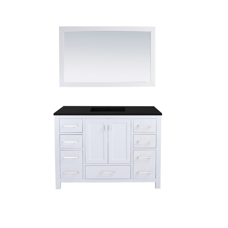 LAVIVA 313ANG-48W-MB WILSON 48 INCH WHITE CABINET WITH MATTE BLACK STONE SOLID SURFACE COUNTERTOP
