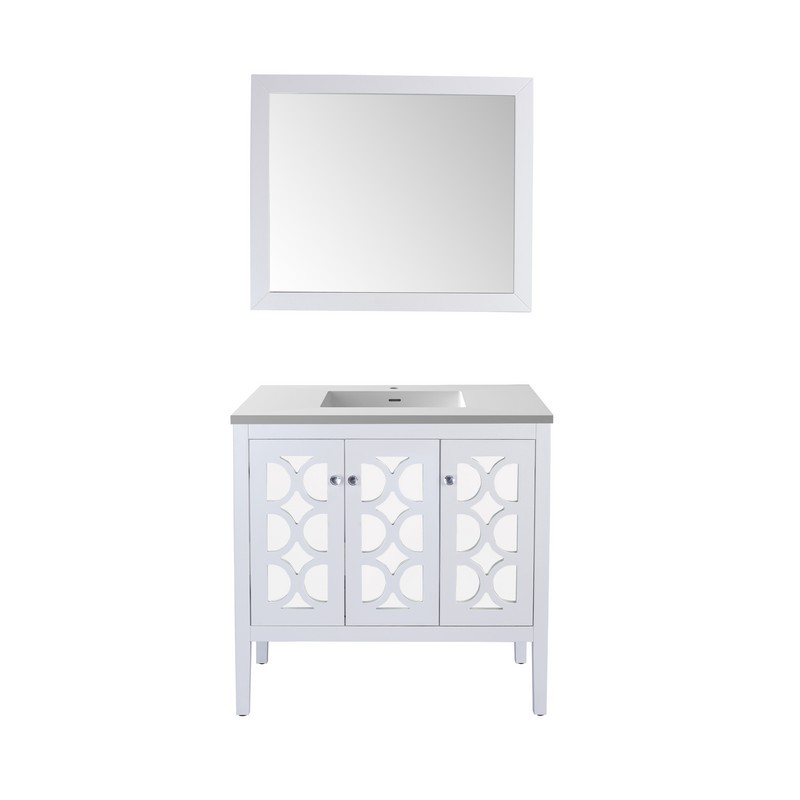 LAVIVA 313MKSH-36W-MW MEDITERRANEO 36 INCH WHITE CABINET WITH MATTE WHITE STONE SOLID SURFACE COUNTERTOP