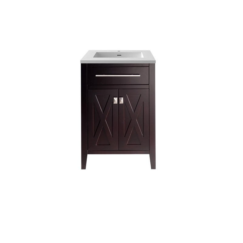 LAVIVA 313YG319-24B-MW WIMBLEDON 24 INCH BROWN CABINET WITH MATTE WHITE STONE SOLID SURFACE COUNTERTOP