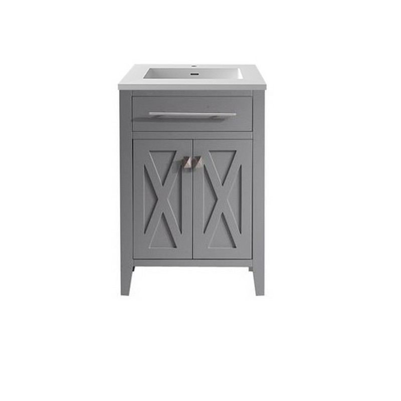 LAVIVA 313YG319-24G-MW WIMBLEDON 24 INCH GREY CABINET WITH MATTE WHITE STONE SOLID SURFACE COUNTERTOP