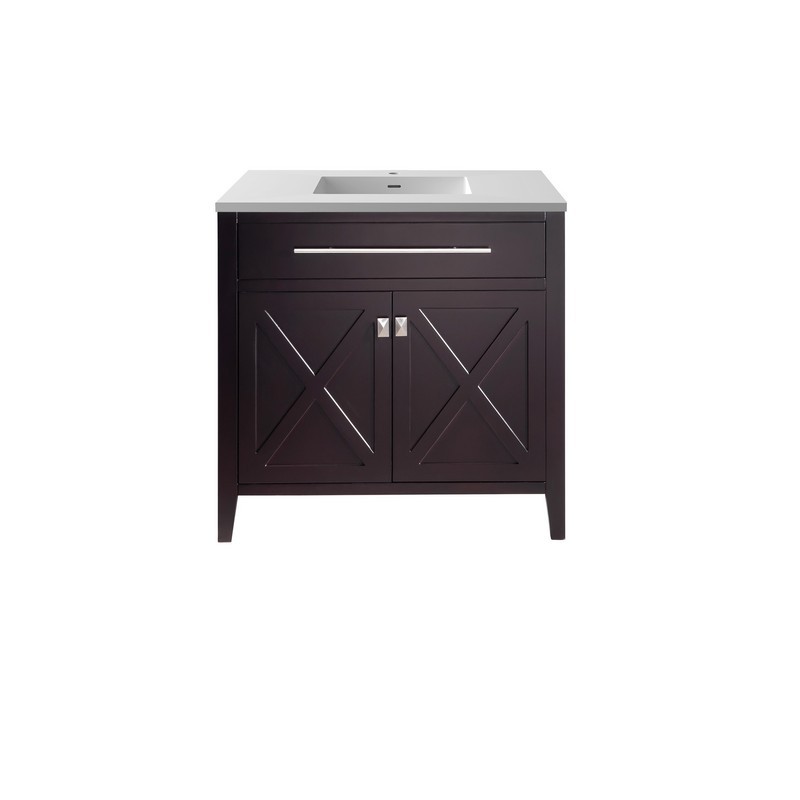 LAVIVA 313YG319-36B-MW WIMBLEDON 36 INCH BROWN CABINET WITH MATTE WHITE STONE SOLID SURFACE COUNTERTOP