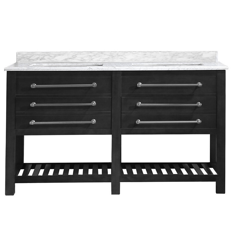 CAHABA CAVWES60IG WESLEY 60 INCH DOUBLE VANITY IN IRON GRAY WITH CARRARA MARBLE TOP AND CERAMIC BASINS