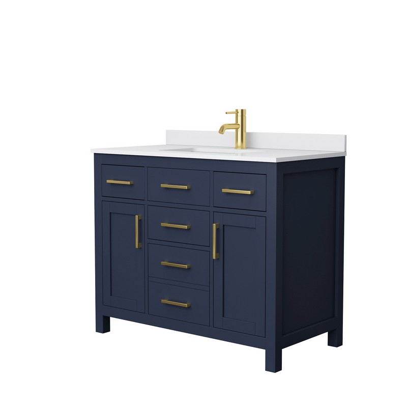WYNDHAM COLLECTION WCG242442SBLWCUNSMXX BECKETT 42 INCH SINGLE BATHROOM VANITY IN DARK BLUE WITH WHITE CULTURED MARBLE COUNTERTOP AND UNDERMOUNT SQUARE SINK
