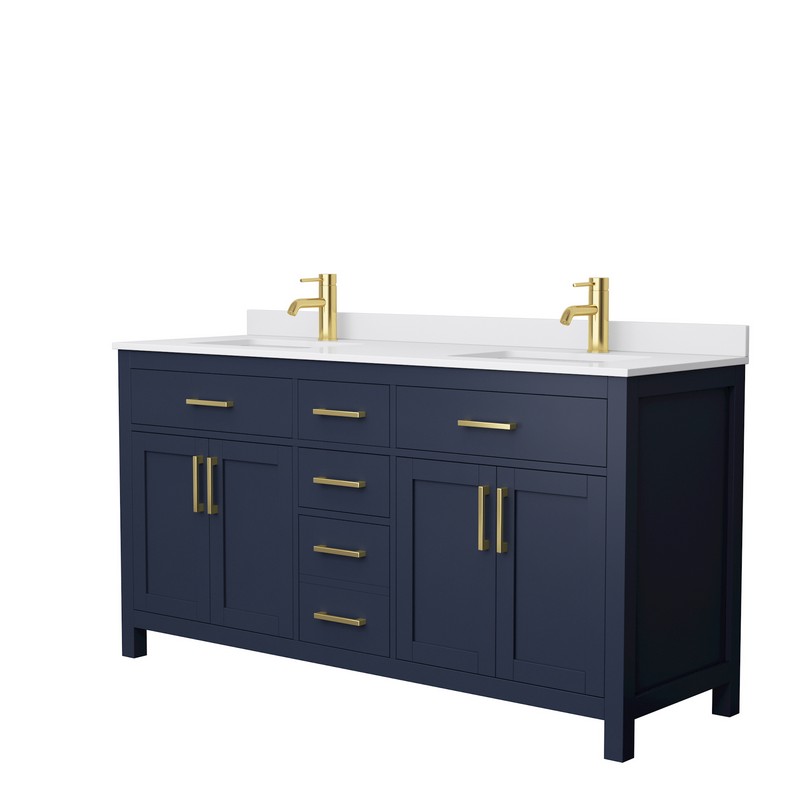 WYNDHAM COLLECTION WCG242466DBLWCUNSMXX BECKETT 66 INCH DOUBLE BATHROOM VANITY IN DARK BLUE WITH WHITE CULTURED MARBLE COUNTERTOP AND UNDERMOUNT SQUARE SINKS