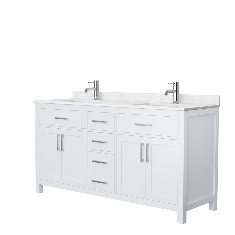 WYNDHAM COLLECTION WCG242466DWHCCUNSMXX BECKETT 66 INCH DOUBLE BATHROOM VANITY IN WHITE WITH CARRARA CULTURED MARBLE COUNTERTOP AND UNDERMOUNT SQUARE SINKS