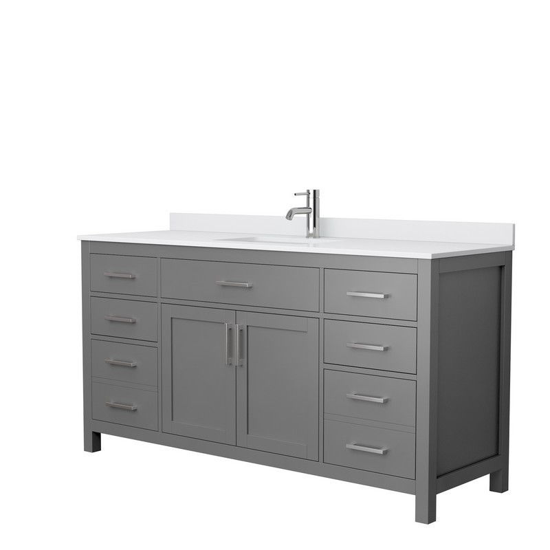 Dark Gray With White Cultured, Single Sink Bathroom Vanity With White Cultured Marble Top
