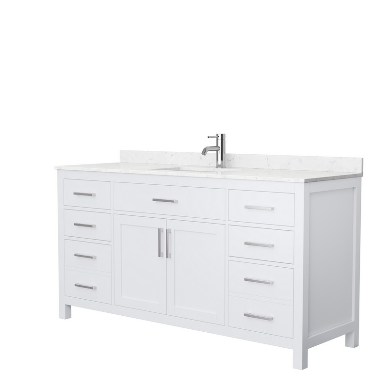WYNDHAM COLLECTION WCG242466SWHCCUNSMXX BECKETT 66 INCH SINGLE BATHROOM VANITY IN WHITE WITH CARRARA CULTURED MARBLE COUNTERTOP AND UNDERMOUNT SQUARE SINK