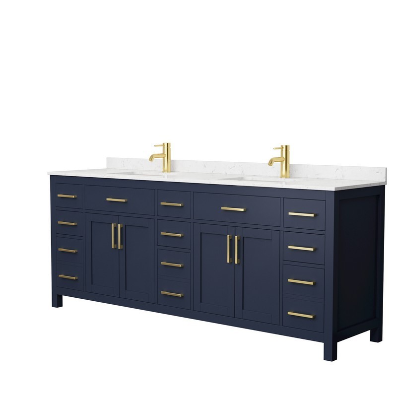 WYNDHAM COLLECTION WCG242484DBLCCUNSMXX BECKETT 84 INCH DOUBLE BATHROOM VANITY IN DARK BLUE WITH CARRARA CULTURED MARBLE COUNTERTOP AND UNDERMOUNT SQUARE SINKS