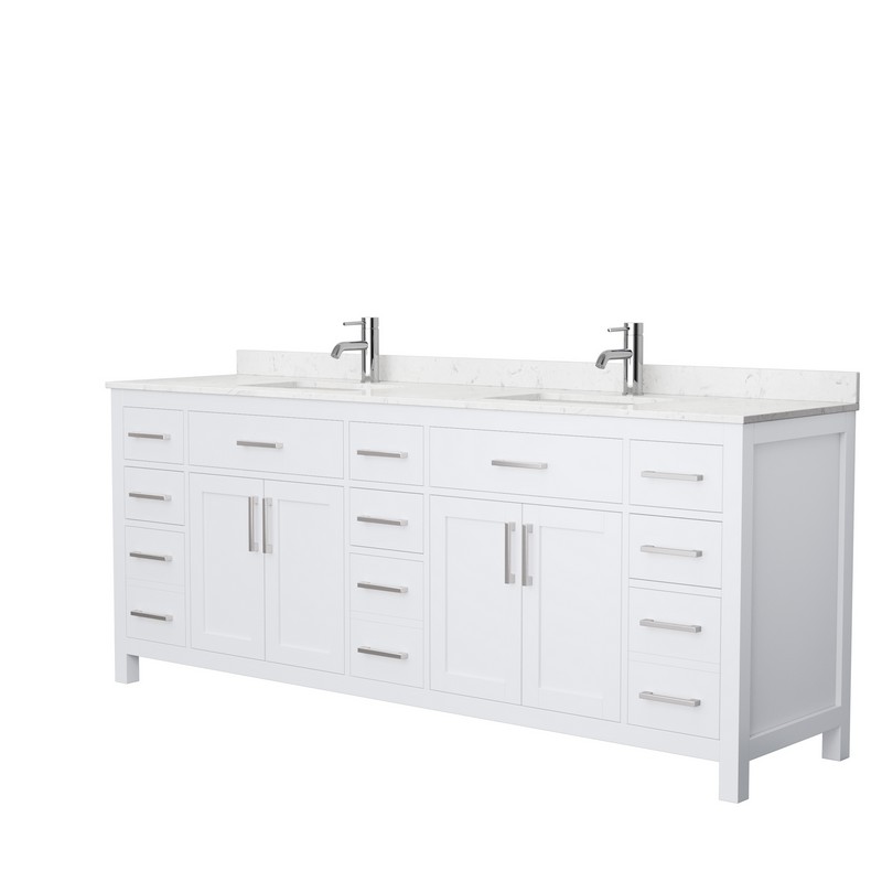 WYNDHAM COLLECTION WCG242484DWHCCUNSMXX BECKETT 84 INCH DOUBLE BATHROOM VANITY IN WHITE WITH CARRARA CULTURED MARBLE COUNTERTOP AND UNDERMOUNT SQUARE SINKS