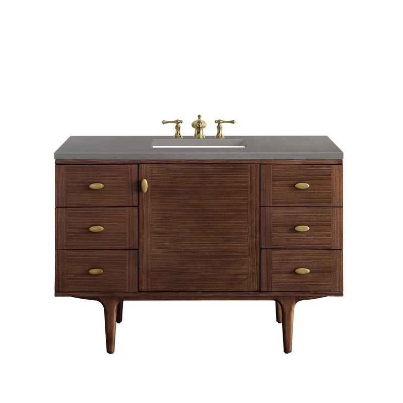 JAMES MARTIN 670-V48-WLT-3GEX AMBERLY 48 INCH MID-CENTURY WALNUT SINGLE SINK VANITY WITH 3 CM GREY EXPO TOP