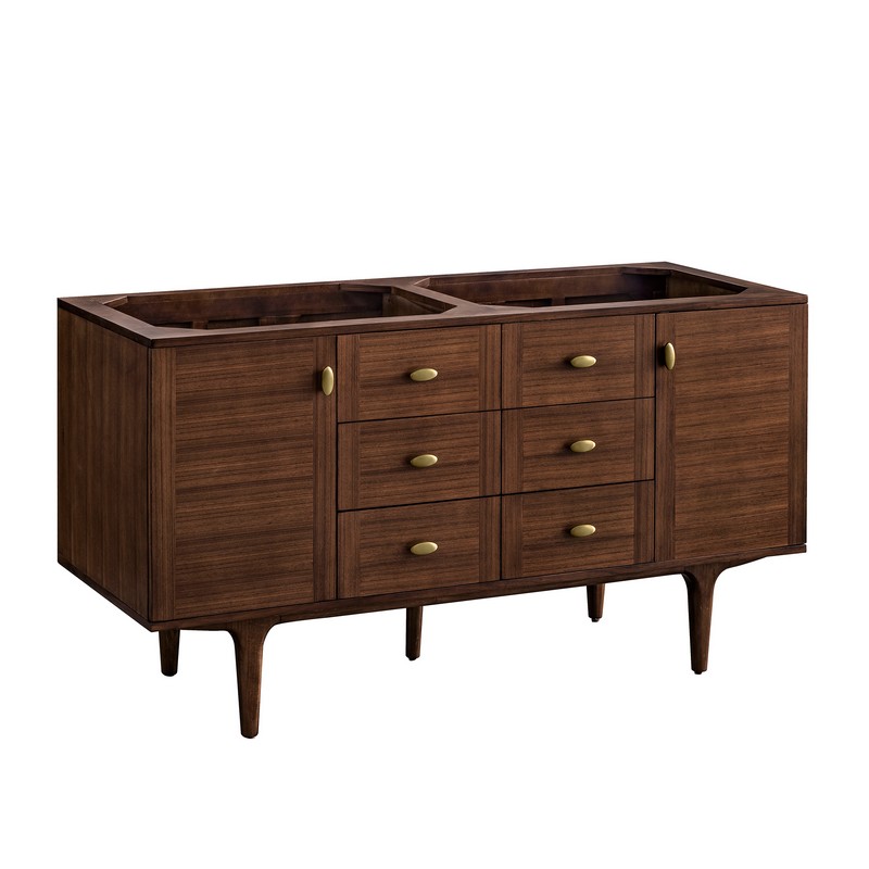 JAMES MARTIN 670-V60D-WLT AMBERLY 59 7/8 INCH MID-CENTURY WALNUT DOUBLE SINK VANITY CABINET ONLY