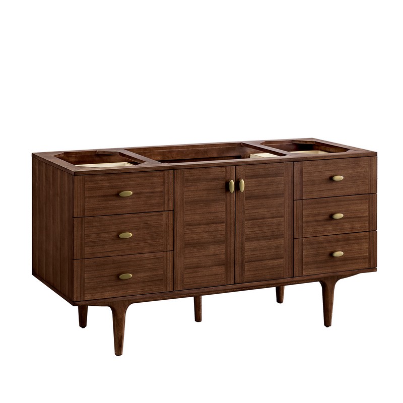 JAMES MARTIN 670-V60S-WLT AMBERLY 59 7/8 INCH MID-CENTURY WALNUT SINGLE SINK VANITY CABINET ONLY