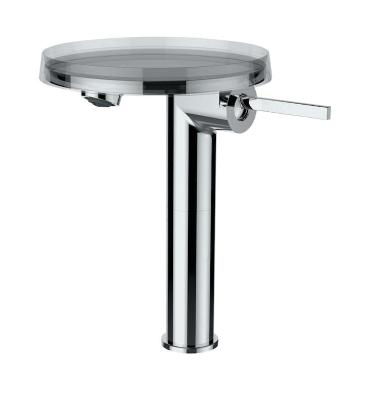 LAUFEN H311338004110U KARTELL 10 1/8 INCH DECK MOUNT SINGLE HOLE BATHROOM SINK FAUCET WITH STORAGE TRAY DISC - CHROME