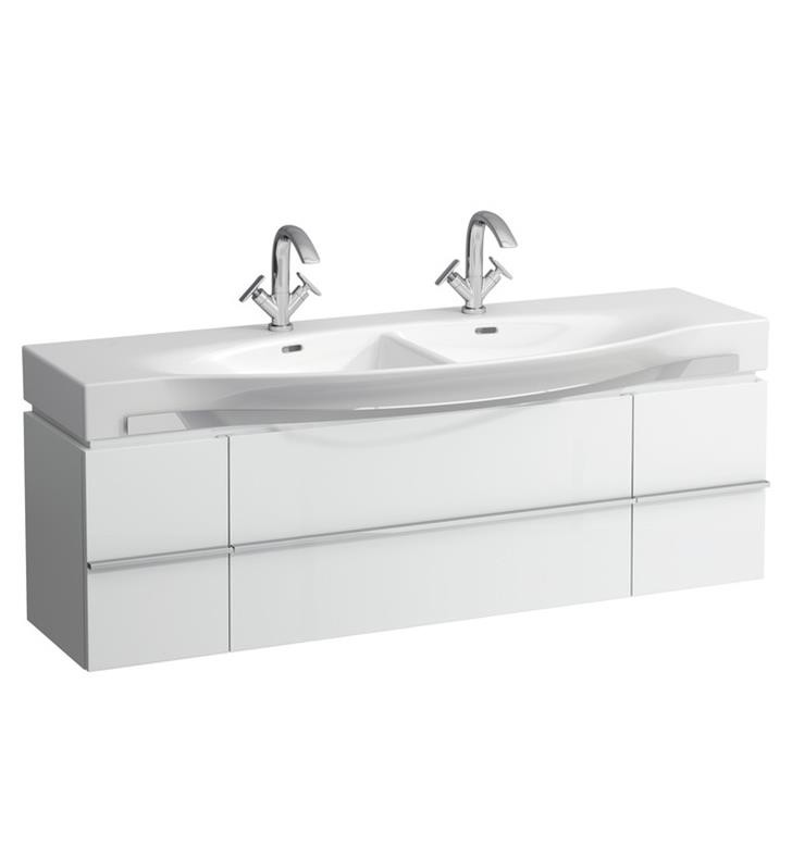 Wall Mount Double Sink Bathroom Vanity Base, 58 Inch White Vanity Unit