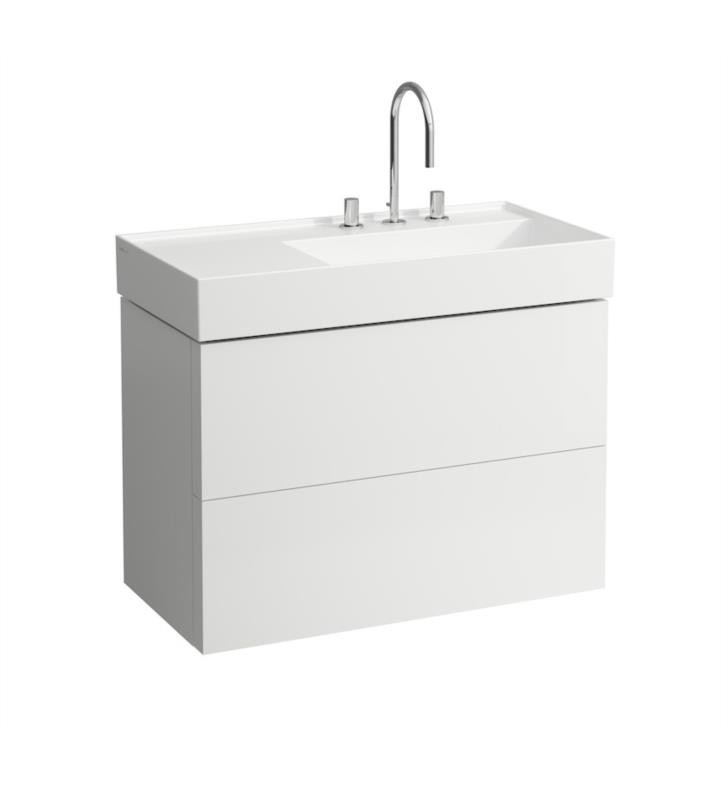 LAUFEN H4076080331 KARTELL 34 5/8 INCH WALL MOUNT SINGLE BASIN BATHROOM VANITY BASE WITH TWO DRAWER