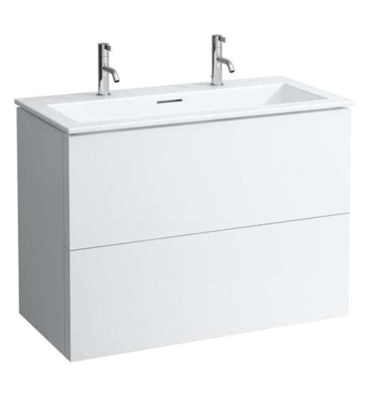 LAUFEN H8603371071 KARTELL 39 3/8 INCH WALL MOUNT SINGLE BASIN BATHROOM VANITY WITH TWO FAUCET HOLE