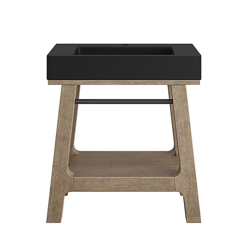JAMES MARTIN JM 165-V31.5-WTB AUBURN 31 3/8 INCH WEATHERED TIMBER CONSOLE VANITY WITH BLACK MATTE MINERAL COMPOSITE TOP